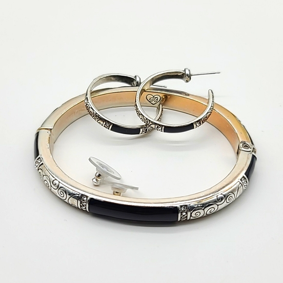 Brighton "WILTERN" Black Enamel, Scrolls, & Swarovski Crystals Bangle & Earrings - Picture 9 of 14